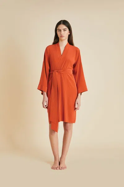 Olivia Von Halle Mimi Red Dressing Gown In Silk Crêpe De Chine In Orange