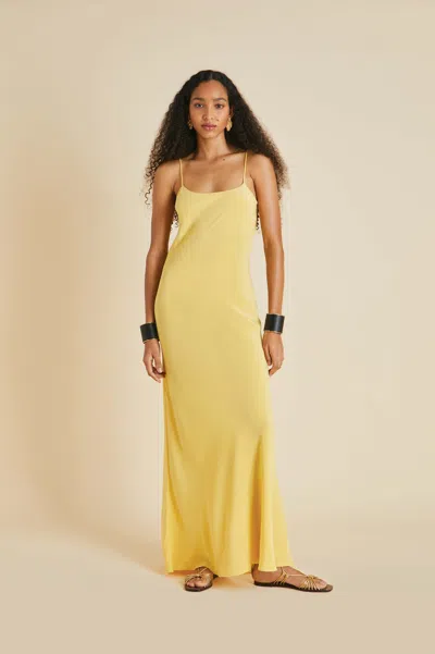 Olivia Von Halle Olympia Yellow Slip Dress In Silk Crêpe De Chine