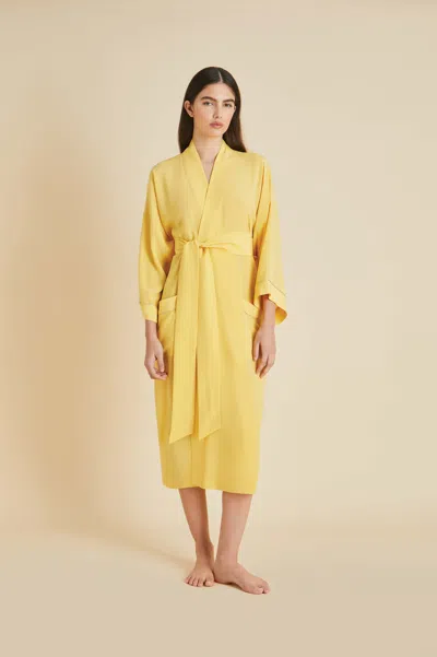 Olivia Von Halle Sabine Yellow Robe In Silk Crêpe De Chine