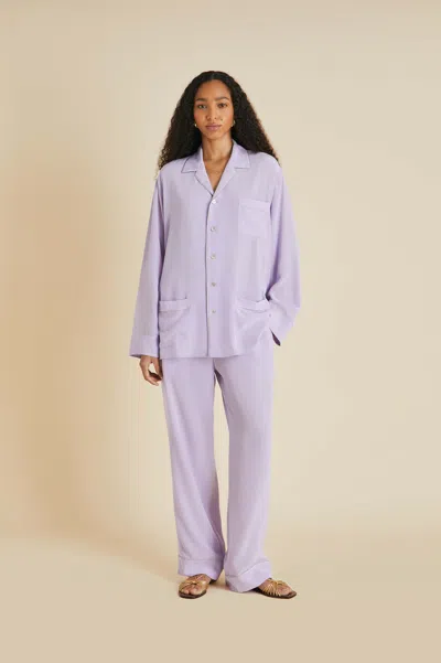 Olivia Von Halle Yves Lavender Pyjamas In Silk Crêpe De Chine In Purple