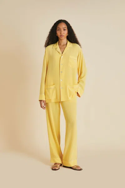 Olivia Von Halle Yves Yellow Pyjamas In Silk Crêpe De Chine