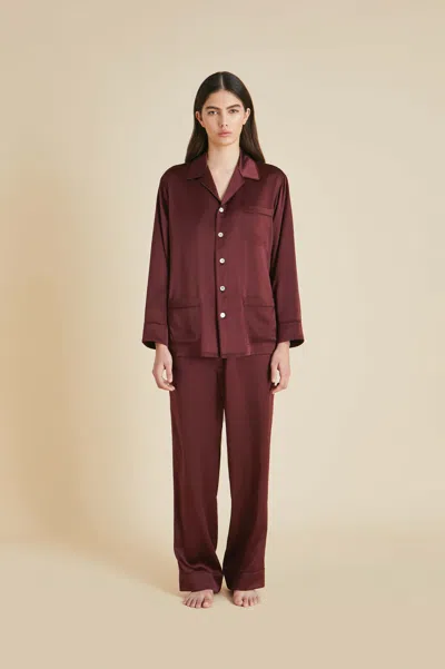 Olivia Von Halle Yves Burgundy Pyjamas In Silk Satin