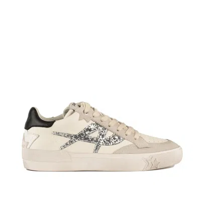 Ash Smooth Leather And Suede Sneakers With Silver Detailing In Beige
