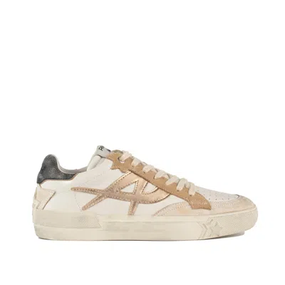Ash Smooth Leather And Suede Sneakers With Gold Detailing In Beige