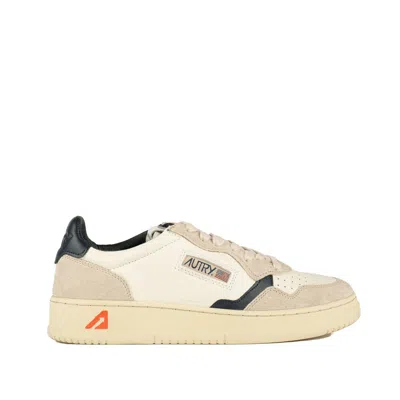 Autry Medalist Low White Leather And Suede Beige Hair Effect Sneakers In White, Blue