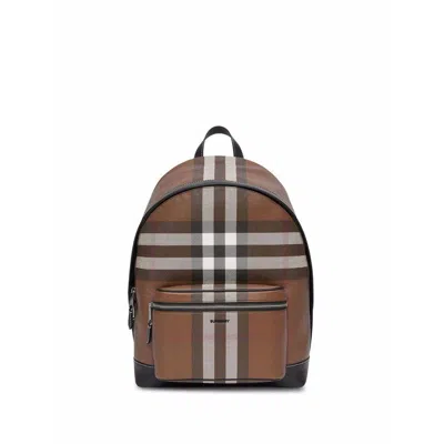Burberry Check And Leather Backpack In Brown/black