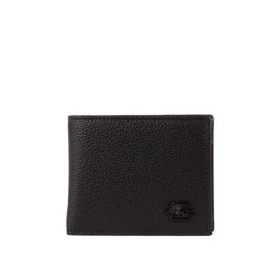 Etro Leather Wallet With Pegasus In Black