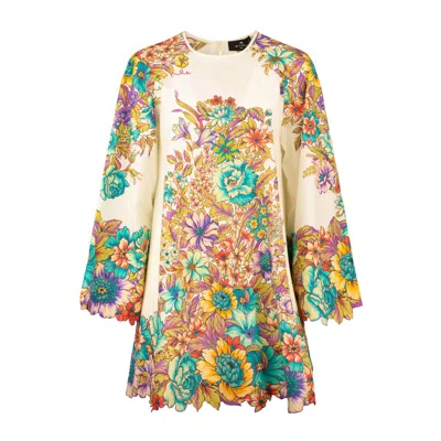 Etro Short Dress With Bouquet Print In Multicolor