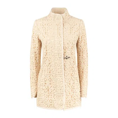 Fay Virginia Coat Crochet In Cream Cotton In White