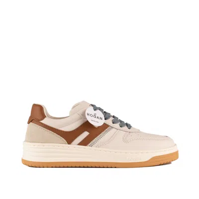Hogan H630 Ivory And Brown Sneakers In White, Brown