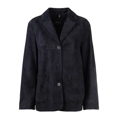 Max Mara Suede Leather Jacket In Blue