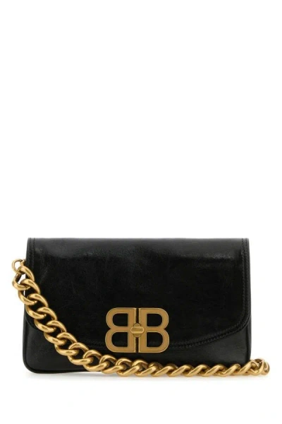 Balenciaga Leather Logo Shoulder Bag In Black
