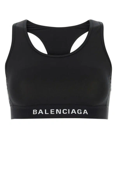 Balenciaga Woman Black Stretch Polyester Top In White