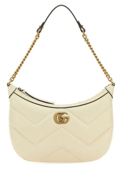 Gucci Woman Ivory Leather Gg Marmont Shoulder Bag In White