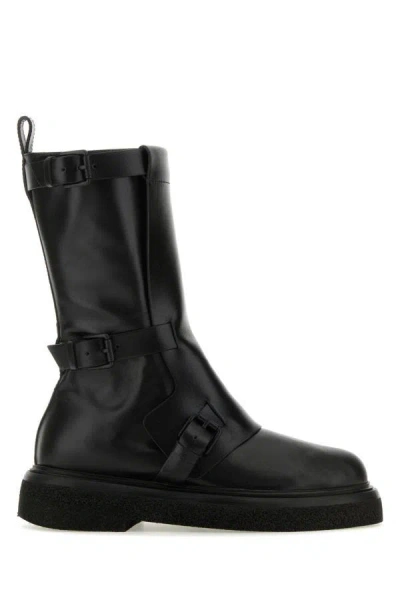 Max Mara Woman Black Leather Bucklesboot Ankle Boots