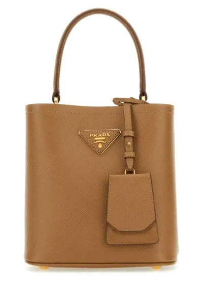 Prada Camel Leather Small Panier Handbag In Brown