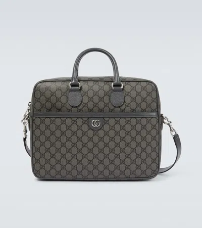 Gucci Gg Supreme Leather-trimmed Briefcase In Gold