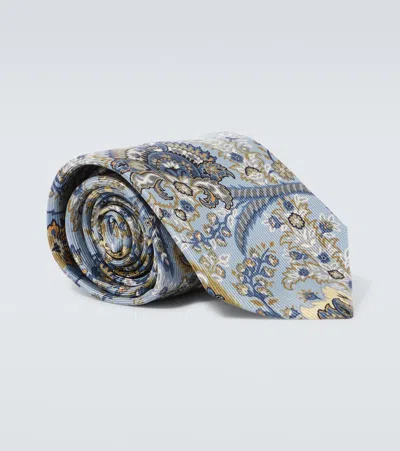 Etro Floral Silk Jacquard Tie In Blue