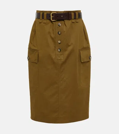 Saint Laurent Cotton And Linen Twill Pencil Skirt In Green