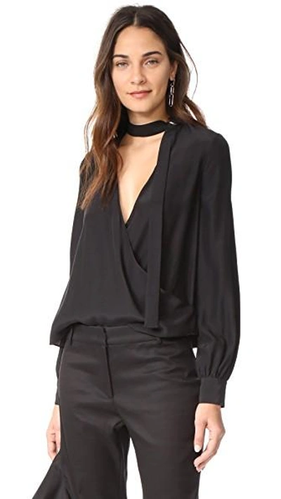 Alexis Lina Long-sleeve Crossover Silk Blouse In Black