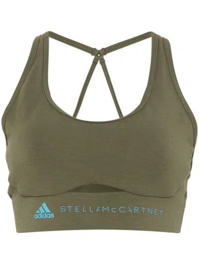 Adidas By Stella Mccartney Logo Printed Cropped Top In Green