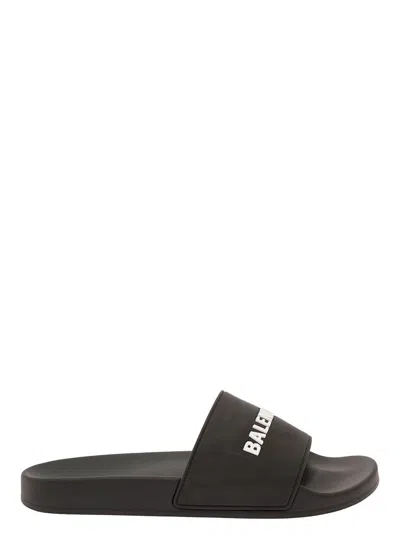 Balenciaga Black Slide Sandals In Rubber Man