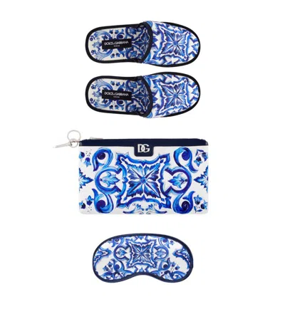 Dolce & Gabbana Casa Majolica Slippers And Sleep Mask Travel Set In Multi