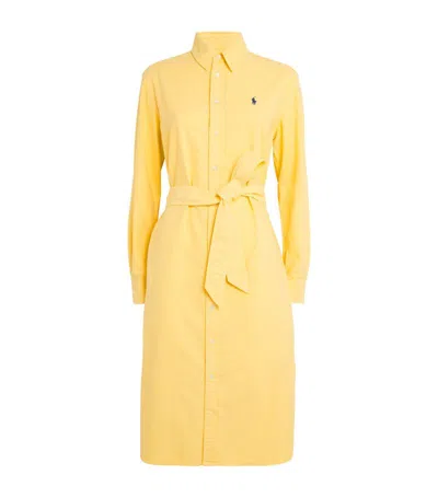 Polo Ralph Lauren Cotton Belted Shirt Dress In Yellow