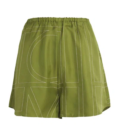 Totême Silk Monogram Shorts In Green