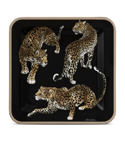 Dolce & Gabbana Casa Wooden Leopard Tray In Multi