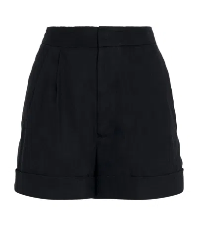 Alice And Olivia Linen-blend Conry Cuff Shorts In Black