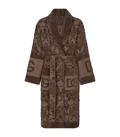 Dolce & Gabbana Casa Terry Cotton Dg Robe In Multi
