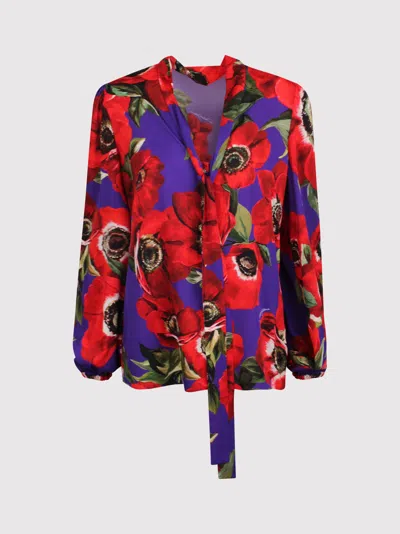 Dolce & Gabbana Floral-print Silk Blouse In Red