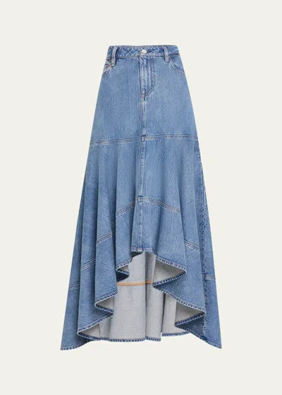 Alice And Olivia Donella High-low Denim Skirt In Brooklyn Blue