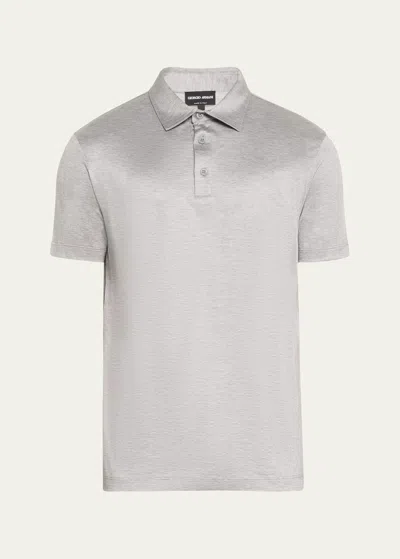 Giorgio Armani Silk-cotton Polo Shirt In Solid Dark Grey