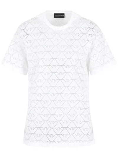 Emporio Armani Devoré Cotton-blend T-shirt In White
