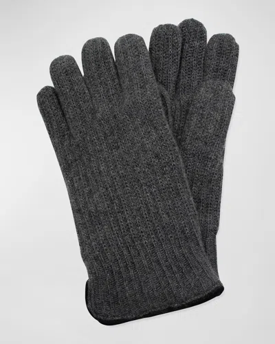 Portolano Men's Rbbed Cashmere Gloves In Dk Hth Grey