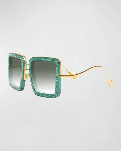 Anna-karin Karlsson Beaming Sky Swarovski Square Acetate Sunglasses In Green