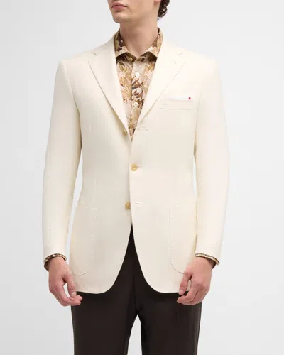 Kiton Men's Silk-cotton Twill Blazer In Cream