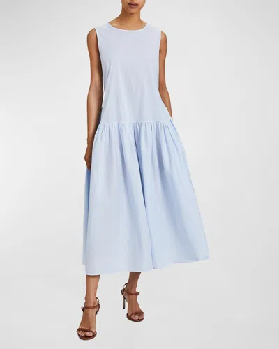 Santorelli Stella Striped Drop-waist Midi Dress In Sky Blue