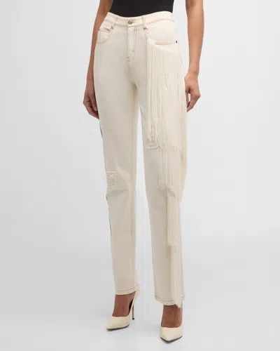 Hellessy Ash White Jeans With Cascade Fringe In Ivory