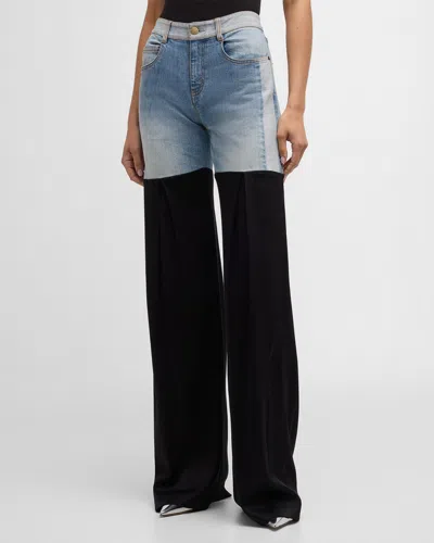 Hellessy Neville Mixed-media Wide-leg Jeans In Lili Wash/blk