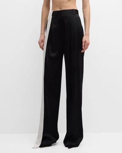 Hellessy Stahl Mid-rise Contrast Ribbon Wide-leg Pants In Black/ecru