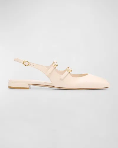 Stuart Weitzman Benni Leather Mary Jane Ballerina Flats In Seashell