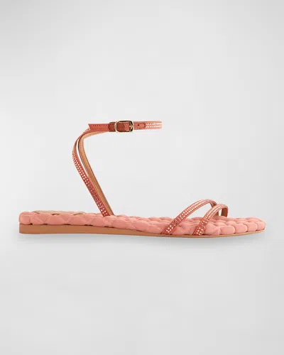 Aera Faye Crystal Ankle-strap Flat Sandals In Antique Rose Crystal