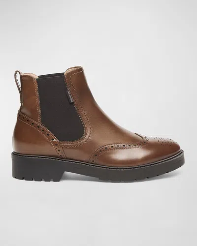 Nerogiardini Brogue Leather Chelsea Ankle Booties In Brown