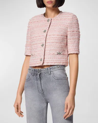 Versace Short-sleeve Single-breasted Mix Tweed Informal Jacket In Dusty Rose