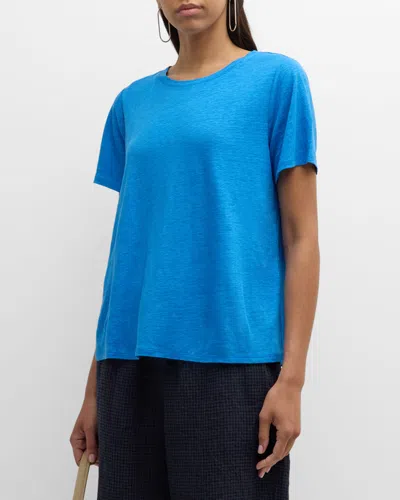 Eileen Fisher Short-sleeve Crewneck Organic Linen Jersey Tee In Calypso