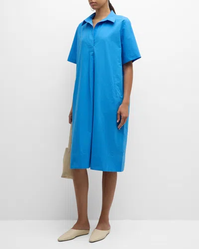 Eileen Fisher Petite Pleated Organic Cotton Poplin Midi Dress In Calypso
