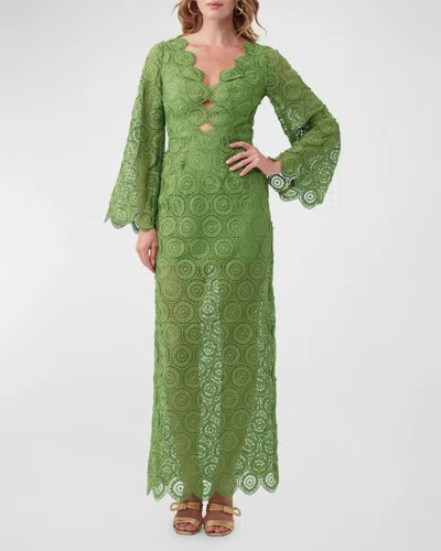 Trina Turk Pahala Scalloped Geometric Lace Maxi Dress In Hula Green